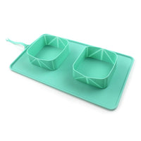 HKM-8231741 Folding Silicone Pet Bowl for Dogs and Cats - Mint Green & Gray, Portable with Storage Bag