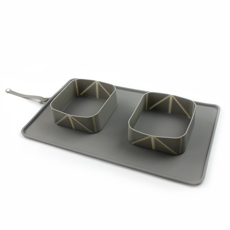 HKM-8231741 Folding Silicone Pet Bowl for Dogs and Cats - Mint Green & Gray, Portable with Storage Bag