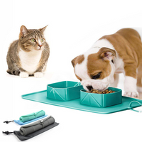 HKM-8231741 Folding Silicone Pet Bowl for Dogs and Cats - Mint Green & Gray, Portable with Storage Bag