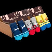 HKM-8232381 Cozy Cotton Pet Socks with Paw Print Design - 4 Pack for Indoor Use