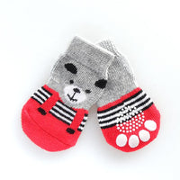 HKM-8232381 Cozy Cotton Pet Socks with Paw Print Design - 4 Pack for Indoor Use