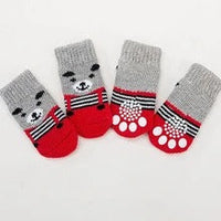 HKM-8232381 Cozy Cotton Pet Socks with Paw Print Design - 4 Pack for Indoor Use