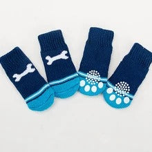 HKM-8232381 Cozy Cotton Pet Socks with Paw Print Design - 4 Pack for Indoor Use