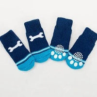 HKM-8232381 Cozy Cotton Pet Socks with Paw Print Design - 4 Pack for Indoor Use