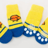 HKM-8232381 Cozy Cotton Pet Socks with Paw Print Design - 4 Pack for Indoor Use