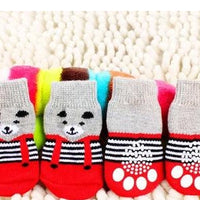 HKM-8232381 Cozy Cotton Pet Socks with Paw Print Design - 4 Pack for Indoor Use