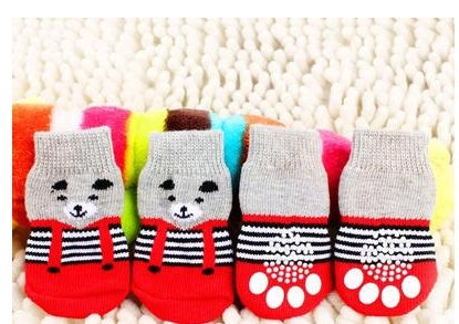 HKM-8232381 Cozy Cotton Pet Socks with Paw Print Design - 4 Pack for Indoor Use