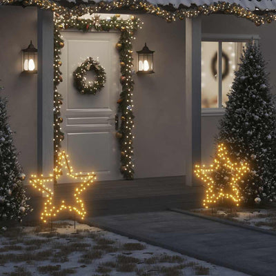 HKM-823251 Warm White Star-Shaped Christmas Decoration with 115 LEDs and Ground Spikes, 8 Lighting Modes, 90 x 85 cm