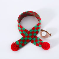 HKM-8233149 Warm Knitted Wool Pet Scarf with Snowflake and Plaid Patterns for Winter Wear
