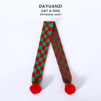 HKM-8233149 Warm Knitted Wool Pet Scarf with Snowflake and Plaid Patterns for Winter Wear