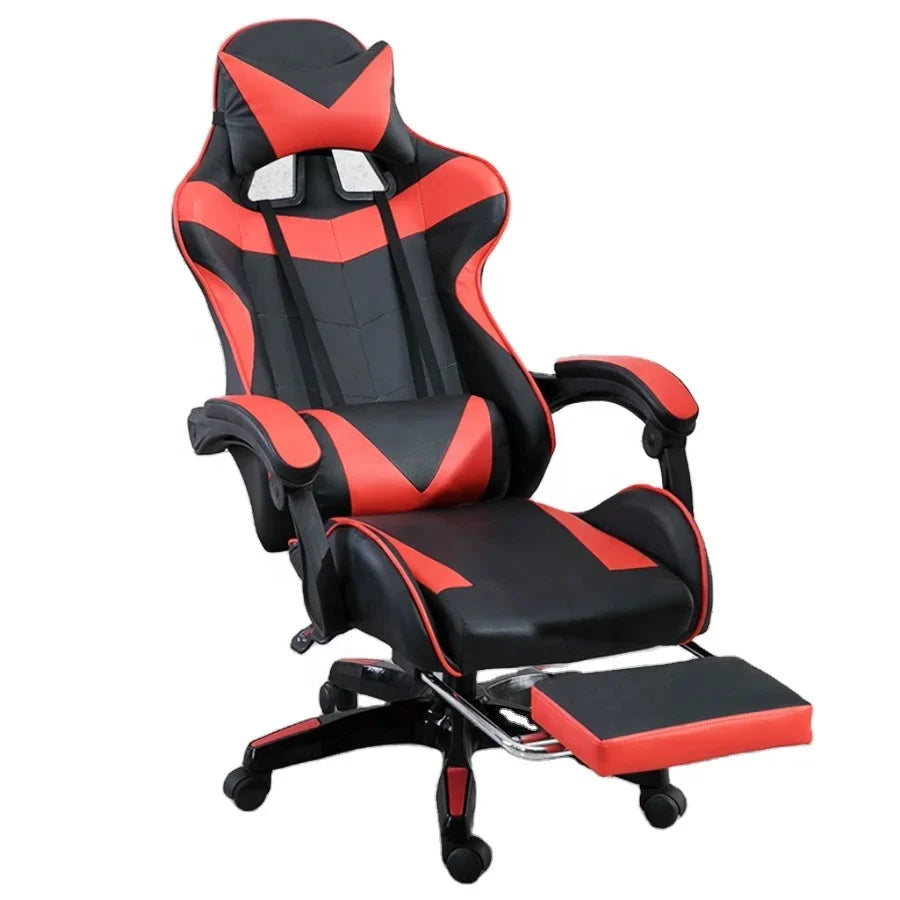 HKM-823315 Red and Black PU Leather Gaming Chair with Recline Function and Adjustable Footrest