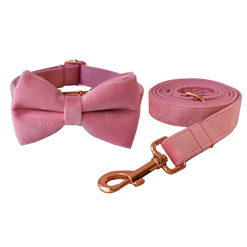 HKM-8233533 Double Layer Microfiber Velvet Pet Collar with Bow Tie and Leash - Available in Multiple Sizes