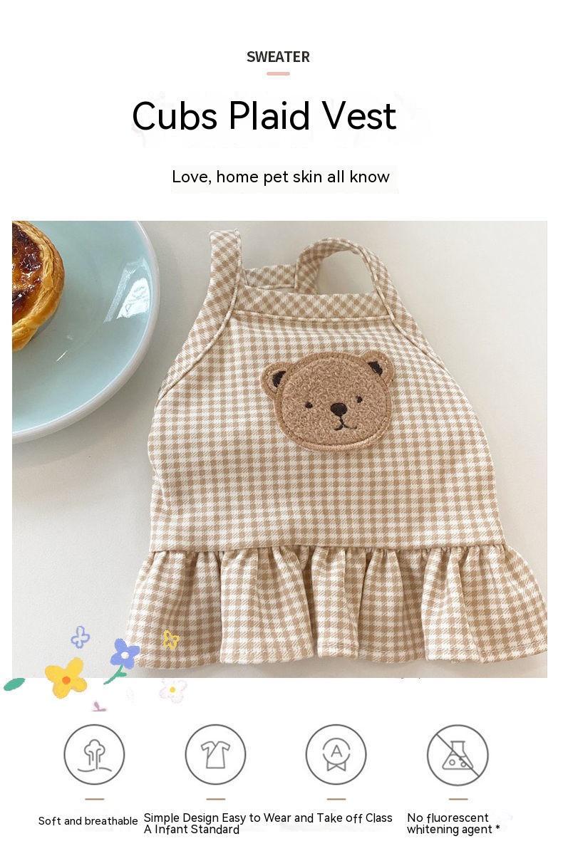 HKM-8236093 Cozy Coral Fleece Bear Plaid Vest for Dogs, Multiple Sizes Available