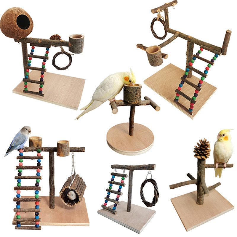 HKM-823699 Solid Wood Bird Training Station with Shelf for Parrots and Toys