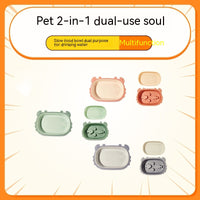 HKM-8237501 Crab-Shaped Slow Feed Double Cat Bowl - Removable Design in Gray, Pink, Green