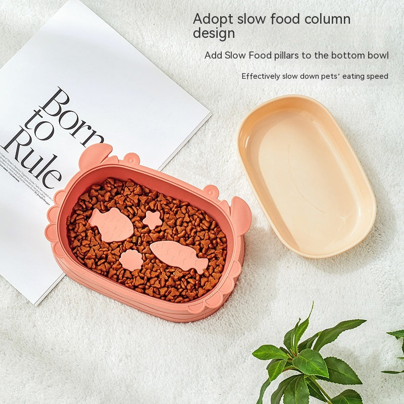 HKM-8237501 Crab-Shaped Slow Feed Double Cat Bowl - Removable Design in Gray, Pink, Green