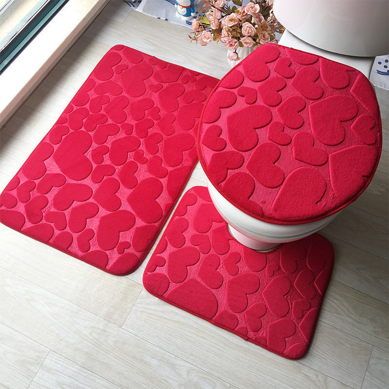 HKM-823827 3-Piece Non-Slip Solid Color Bathroom Mat Set, Various Designs and Colors Available