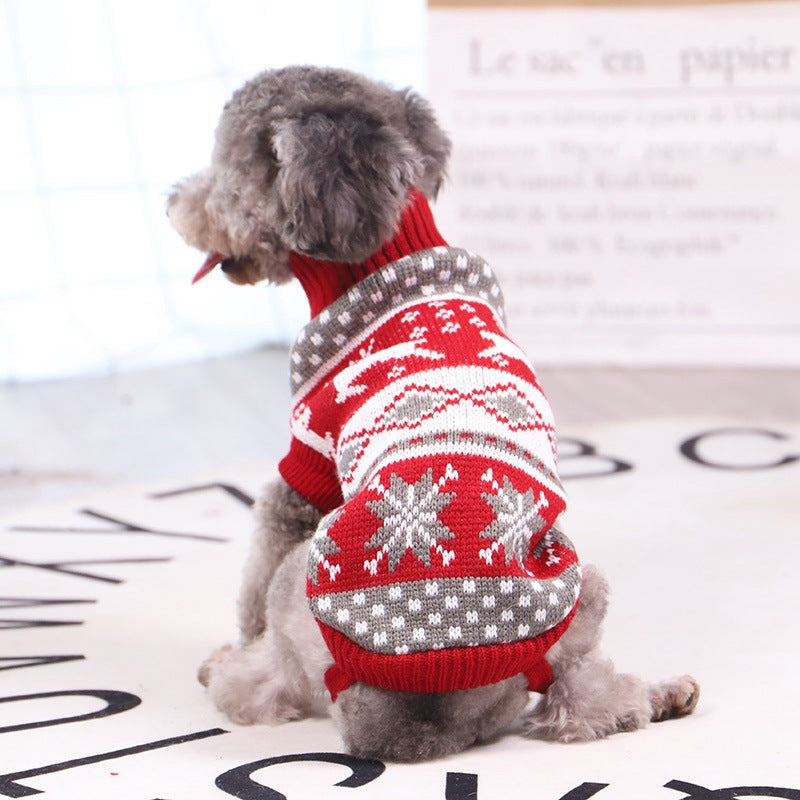 HKM-8239293 Christmas Red Reindeer Knitted Turtleneck Sweater for Dogs