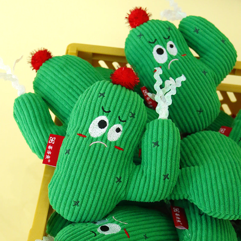 HKM-8240957 Colorful Cactus Cat Bite-Resistant Polyester Toy in Pink and Green