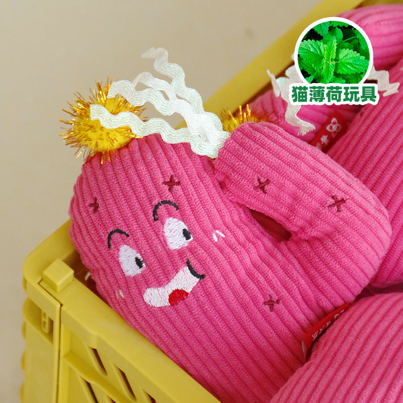 HKM-8240957 Colorful Cactus Cat Bite-Resistant Polyester Toy in Pink and Green