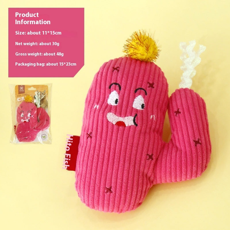 HKM-8240957 Colorful Cactus Cat Bite-Resistant Polyester Toy in Pink and Green
