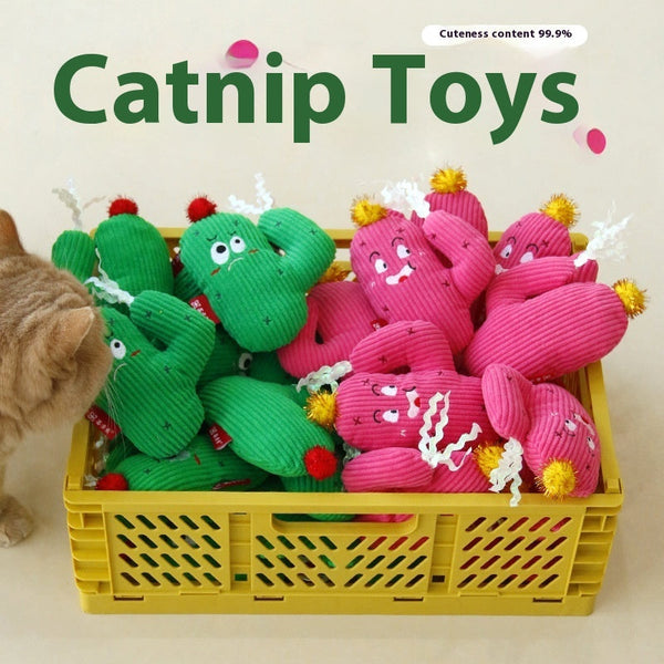 HKM-8240957 Colorful Cactus Cat Bite-Resistant Polyester Toy in Pink and Green