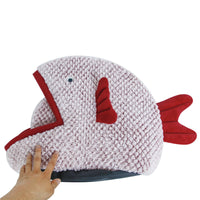HKM-8241341 Fish Shaped Semi Enclosed Pet Bed for Cats and Small Dogs - South Korean Velvet, Gray and Red Options, Size S and L