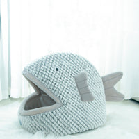 HKM-8241341 Fish Shaped Semi Enclosed Pet Bed for Cats and Small Dogs - South Korean Velvet, Gray and Red Options, Size S and L