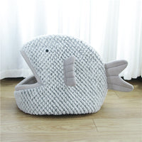 HKM-8241341 Fish Shaped Semi Enclosed Pet Bed for Cats and Small Dogs - South Korean Velvet, Gray and Red Options, Size S and L