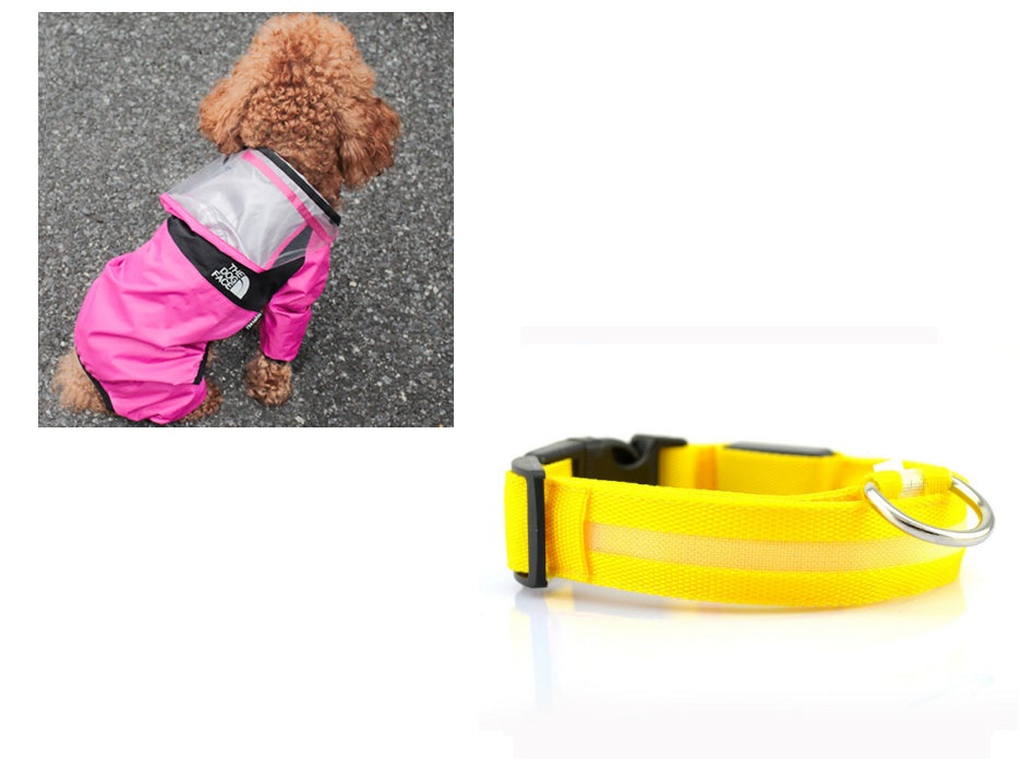 HKM-8241853 Lightweight Waterproof Pet Poncho with Reflective Fiber Optic Lights for Dogs