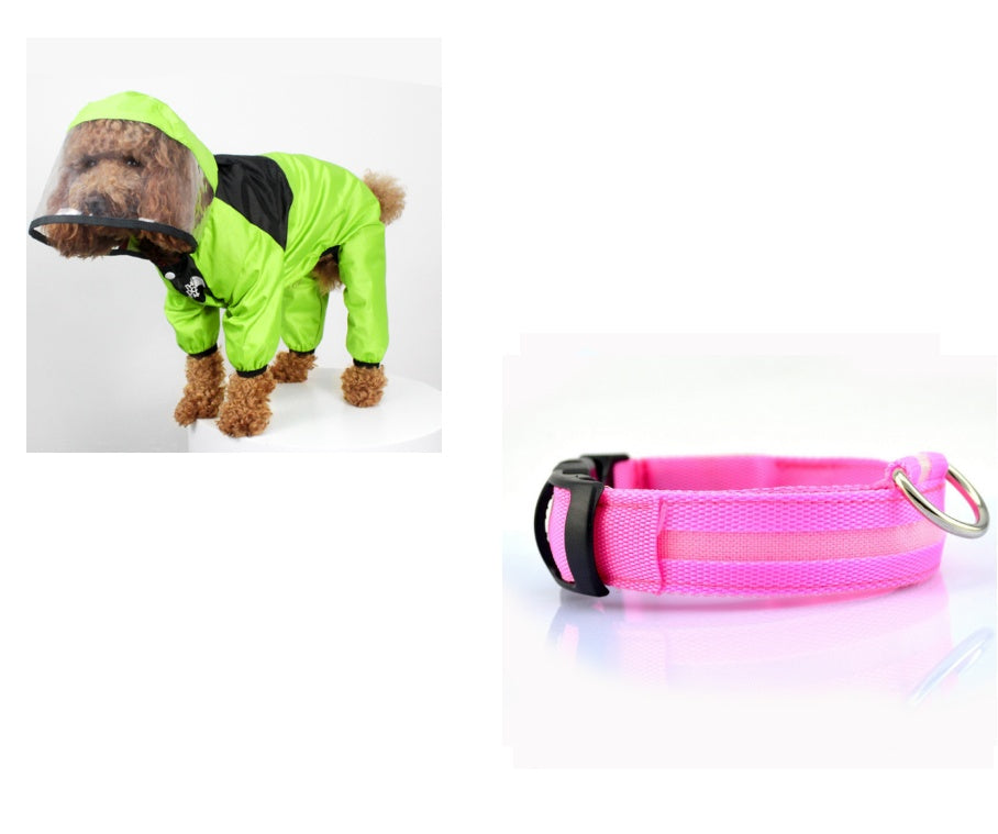 HKM-8241853 Lightweight Waterproof Pet Poncho with Reflective Fiber Optic Lights for Dogs