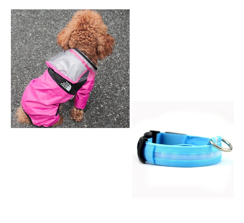 HKM-8241853 Lightweight Waterproof Pet Poncho with Reflective Fiber Optic Lights for Dogs