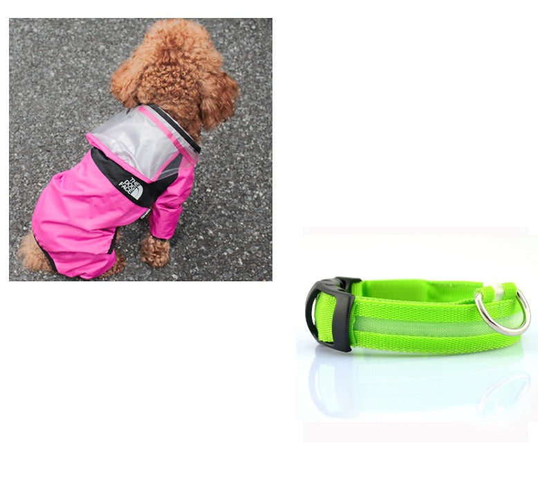 HKM-8241853 Lightweight Waterproof Pet Poncho with Reflective Fiber Optic Lights for Dogs