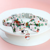 HKM-8243261 Christmas Floral Pattern Pet Collar with Bow Options - Various Designs Available