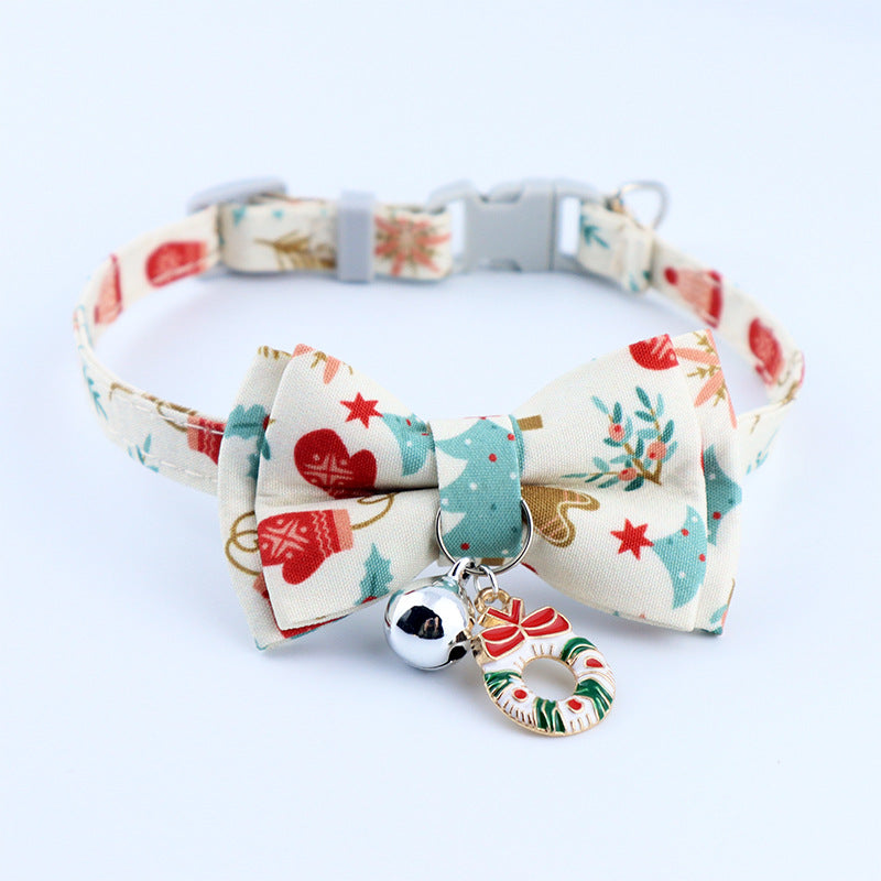 HKM-8243261 Christmas Floral Pattern Pet Collar with Bow Options - Various Designs Available