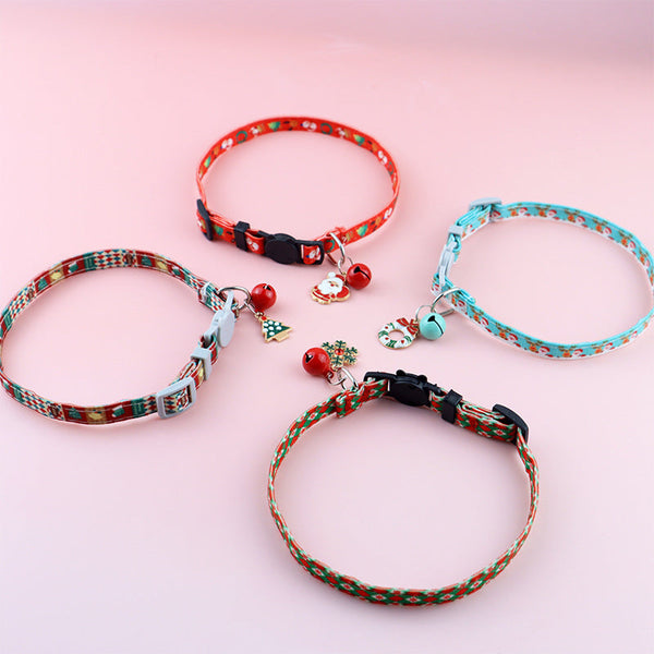 HKM-8243261 Christmas Floral Pattern Pet Collar with Bow Options - Various Designs Available