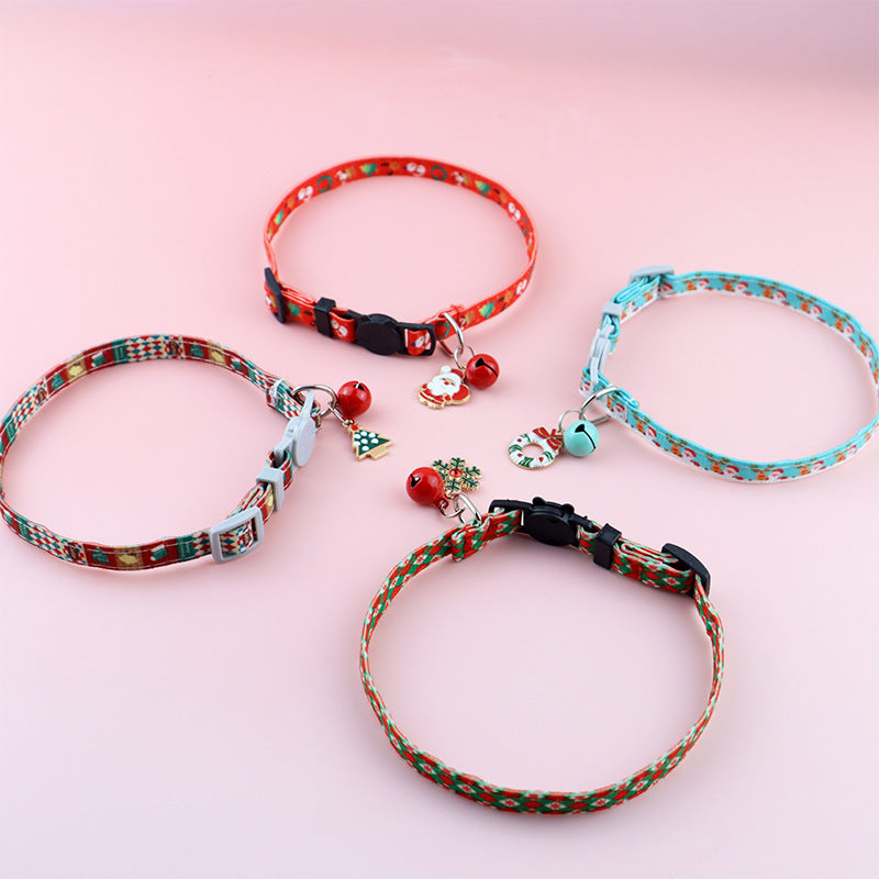 HKM-8243261 Christmas Floral Pattern Pet Collar with Bow Options - Various Designs Available