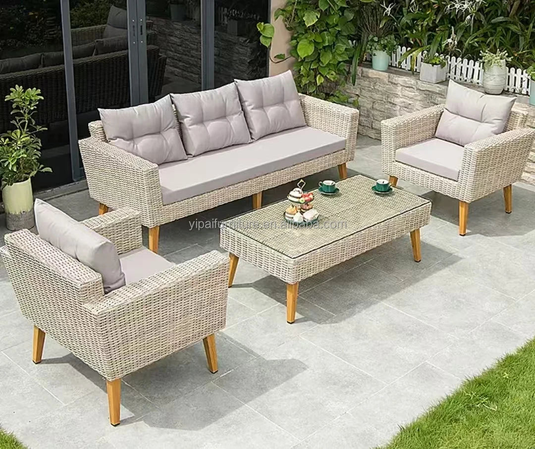 HKM-824467 Modern Outdoor Rattan Sofa Set for Stylish Garden and Patio Living
