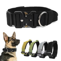 HKM-8249021 Heavy-Duty Tactical Pet Collar for Large Dogs - Adjustable Sizes in Black, Gray, Army Green, and Khaki