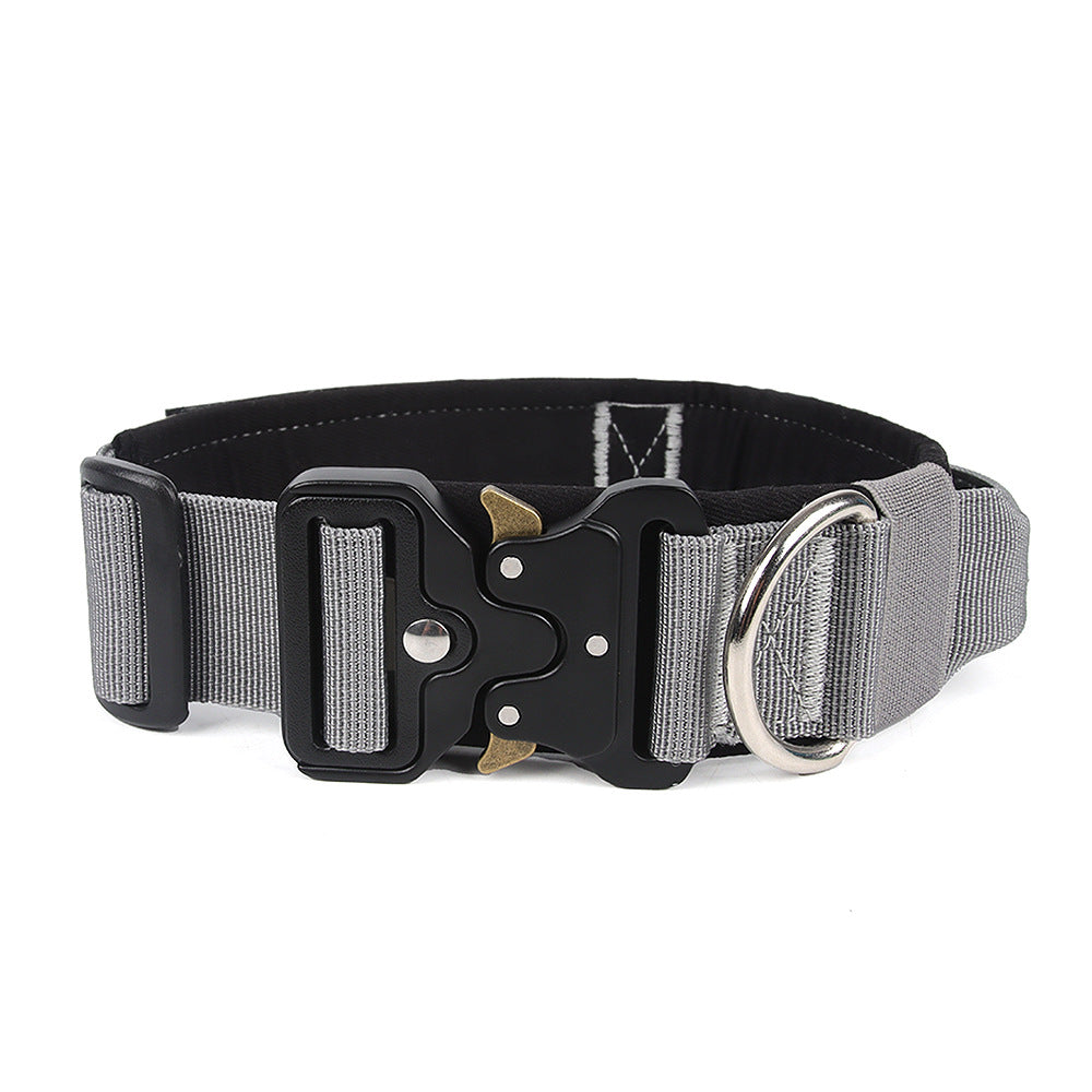 HKM-8249021 Heavy-Duty Tactical Pet Collar for Large Dogs - Adjustable Sizes in Black, Gray, Army Green, and Khaki