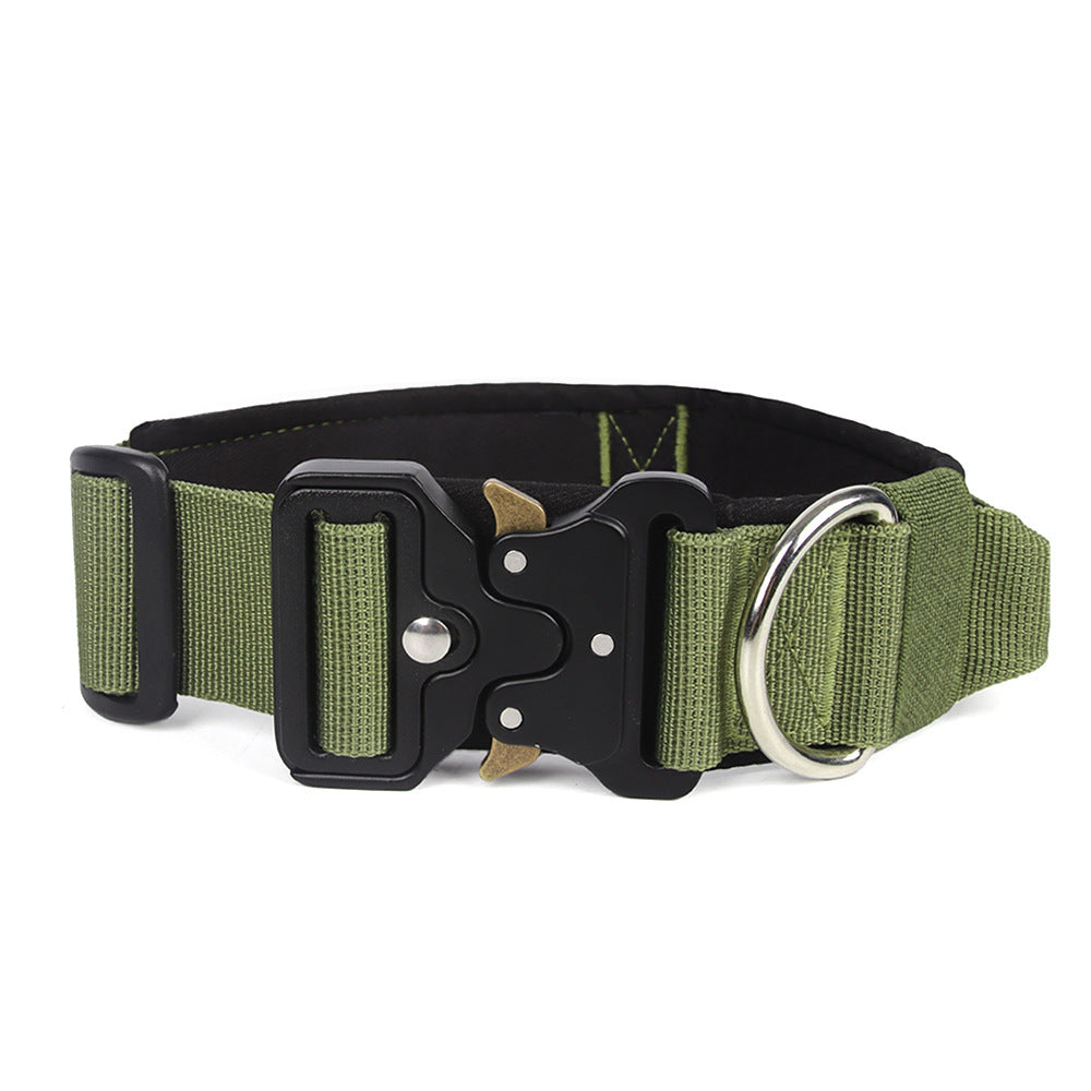 HKM-8249021 Heavy-Duty Tactical Pet Collar for Large Dogs - Adjustable Sizes in Black, Gray, Army Green, and Khaki