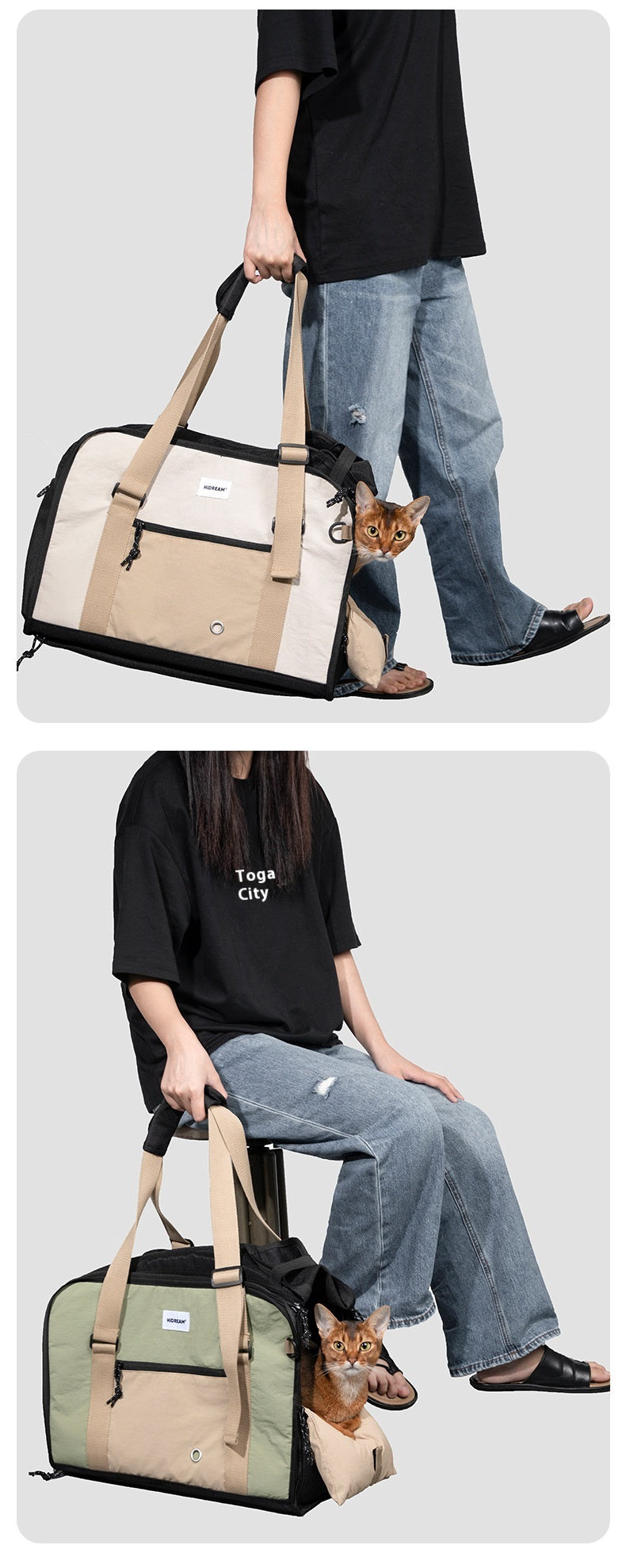 HKM-8249277 Outdoor Portable One-Shoulder Crossbody Cat Pet Bag - Breathable Light Canvas in Various Colors