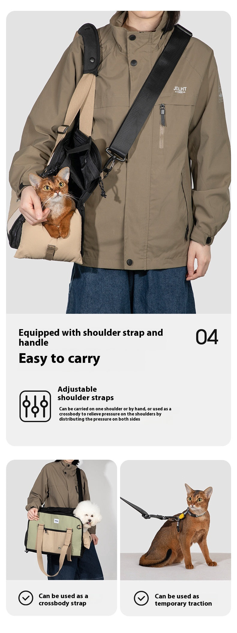 HKM-8249277 Outdoor Portable One-Shoulder Crossbody Cat Pet Bag - Breathable Light Canvas in Various Colors