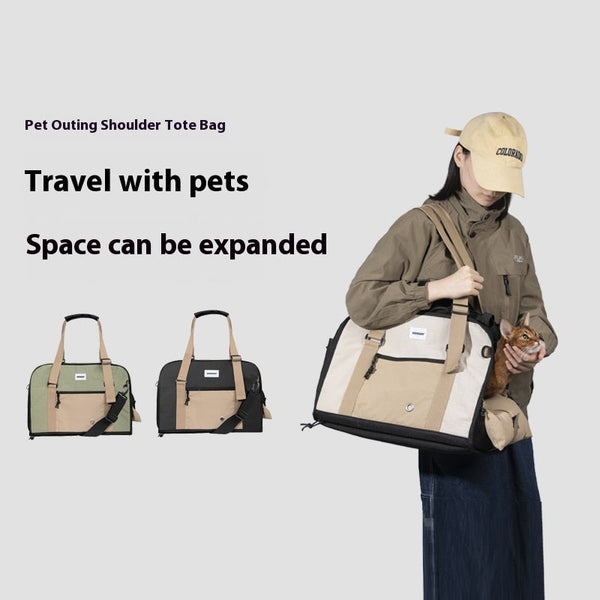 HKM-8249277 Outdoor Portable One-Shoulder Crossbody Cat Pet Bag - Breathable Light Canvas in Various Colors