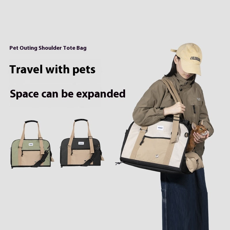 HKM-8249277 Outdoor Portable One-Shoulder Crossbody Cat Pet Bag - Breathable Light Canvas in Various Colors