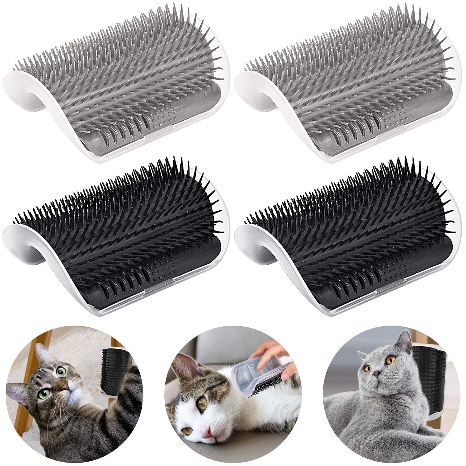 HKM-8250301 Self-Grooming Cat Brush Arch for Shedding and Massage - Interactive Corner Groomer for Dogs and Cats
