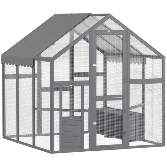 HKM-8250685 Large Wooden Chicken Run with Waterproof Cover for 6-8 Chickens - 33 sq ft Backyard Habitat