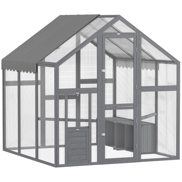 HKM-8250685 Large Wooden Chicken Run with Waterproof Cover for 6-8 Chickens - 33 sq ft Backyard Habitat