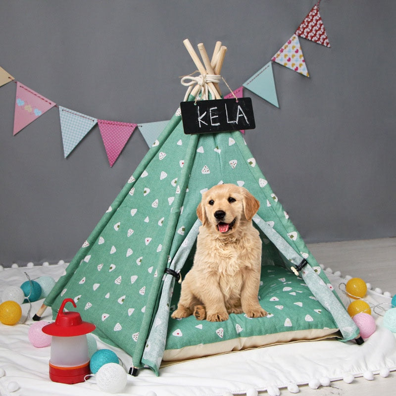 HKM-8251837 Cozy Green Triangle Pet Tent Kennel with Optional Cushion - Assembled Dog/Cat Nest