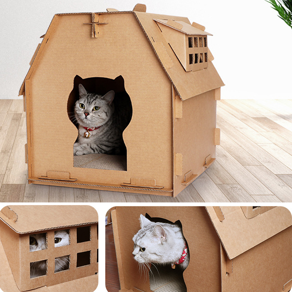 HKM-8252093 Corrugated Paper Cat House with Honeycomb Design for Comfortable Play and Relaxation